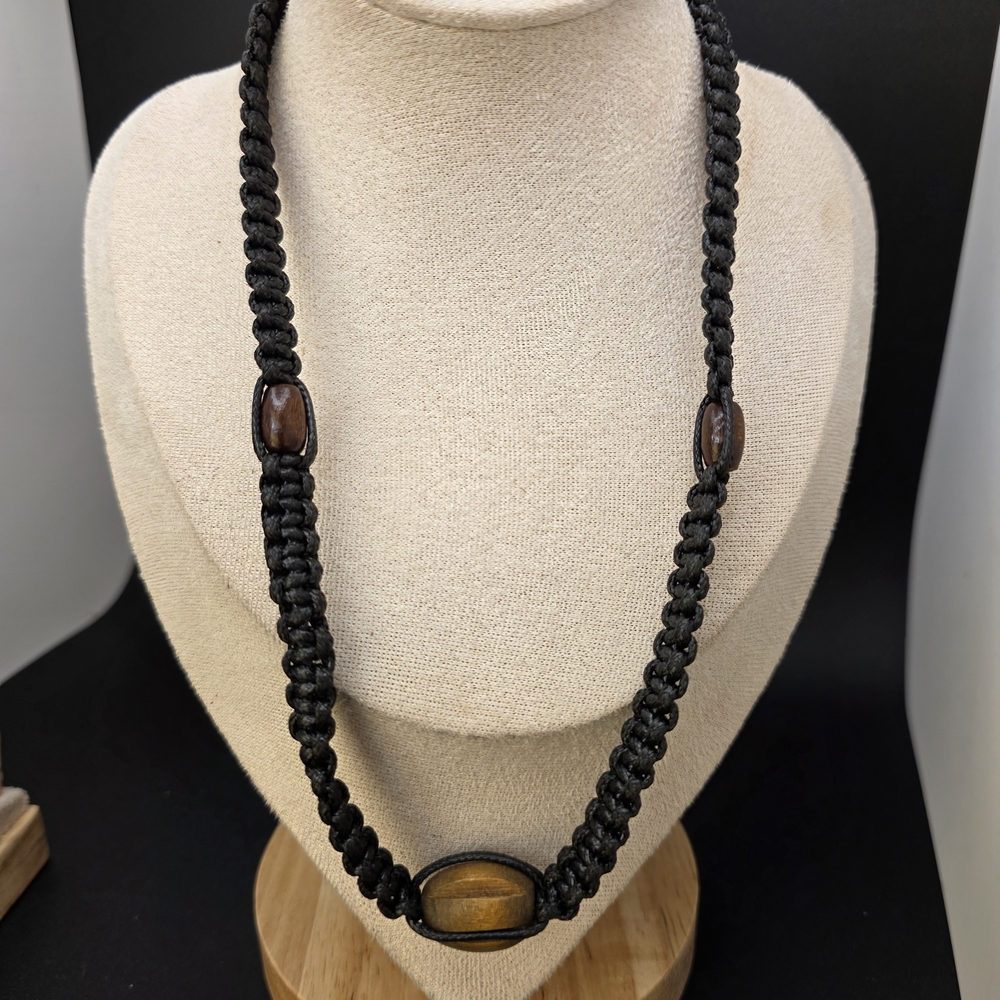 Paparazzi Black Braided Necklace with Brown Stones (2117)